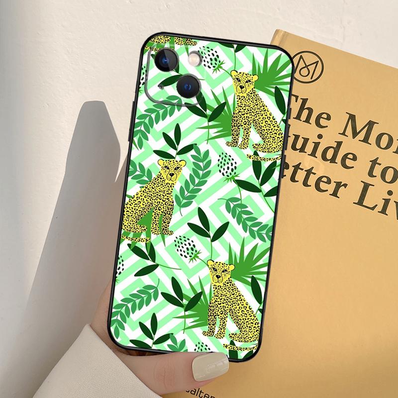 Tigers Leopards Tropical Leaves Phone Case For iPhone 17 16 15 14 13 11 12 Pro Max Mini XR 16e 15 16 Plus 17 Air Full Cover