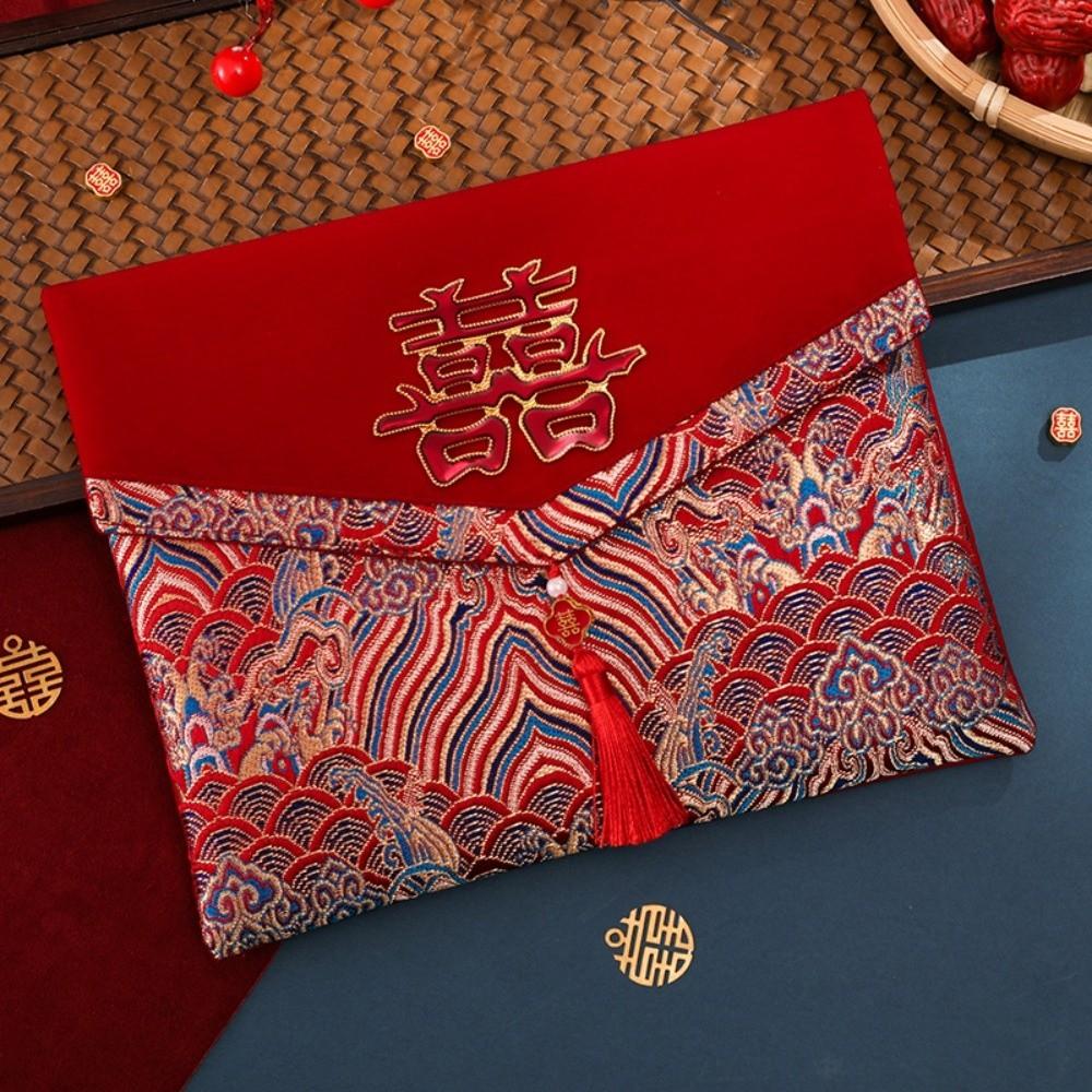 New Year Blessing Words Brocade Red Envelope Brocade Cloth Tassel Cloth Money Pocket HongBao Spring Festival New Year Money Bag