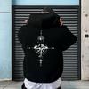 Men's Hooded Sweatshirts High Quality Vintage Compass Print Hoodies All Season Men Daily Casual Sport Pullover Urban Fashion Top