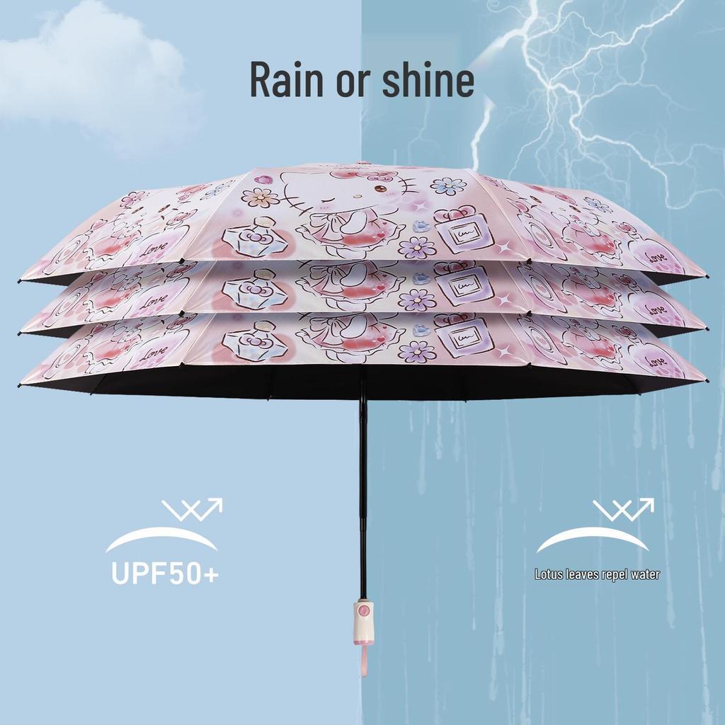 Auto Anti-Rebound Cartoon Umbrella for Female Students: Foldable, Portable, Dual-Use Sun and Rain Protection