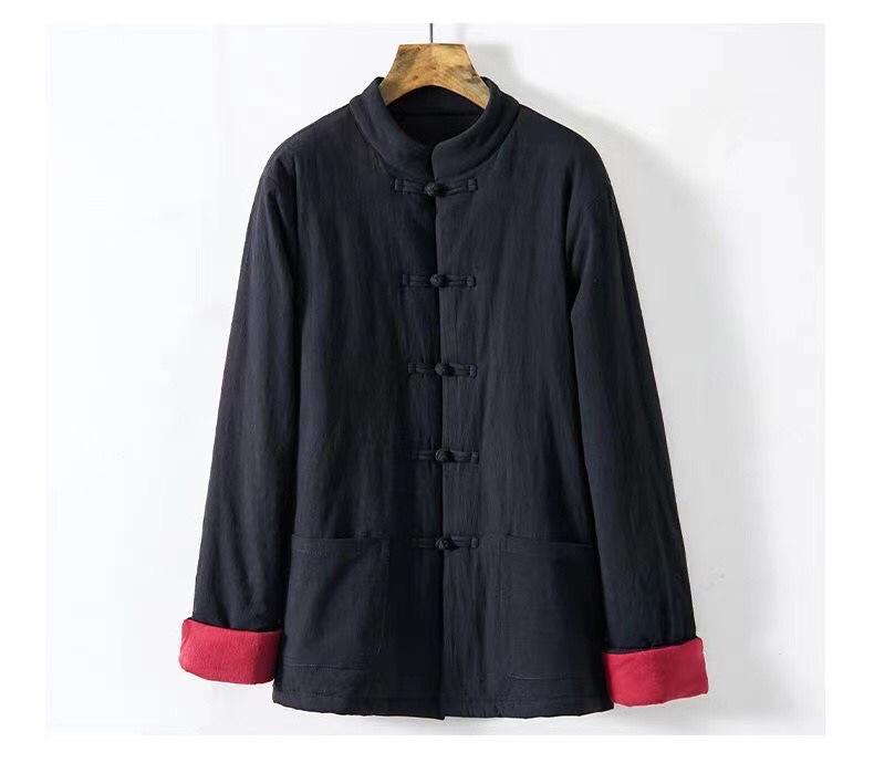 Unisex Chinese Style Quilted Tang Jacket - Winter Cotton-Padded with Stand Collar, Turned-Up Sleeves, and Frog Buttons