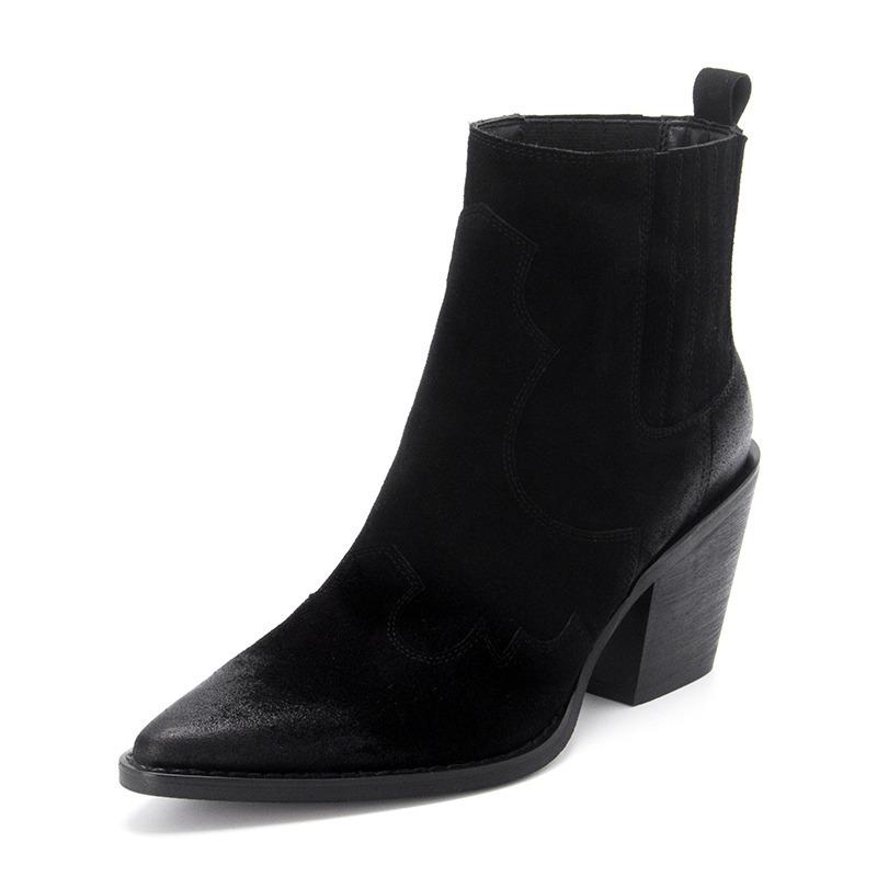 Skóra bydlęca zamszowe szpiczasty nosek krótkie buty damskie buty vintage buty kowbojskie zachodnie