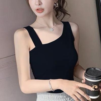 Hochelastisches Unterhemd mit Camisole, einfarbige, unregelmäßige ärmellose Oberteile mit schrägen Schultern für Damen, schmales und vielseitiges Camisole mit normaler Unterseite
