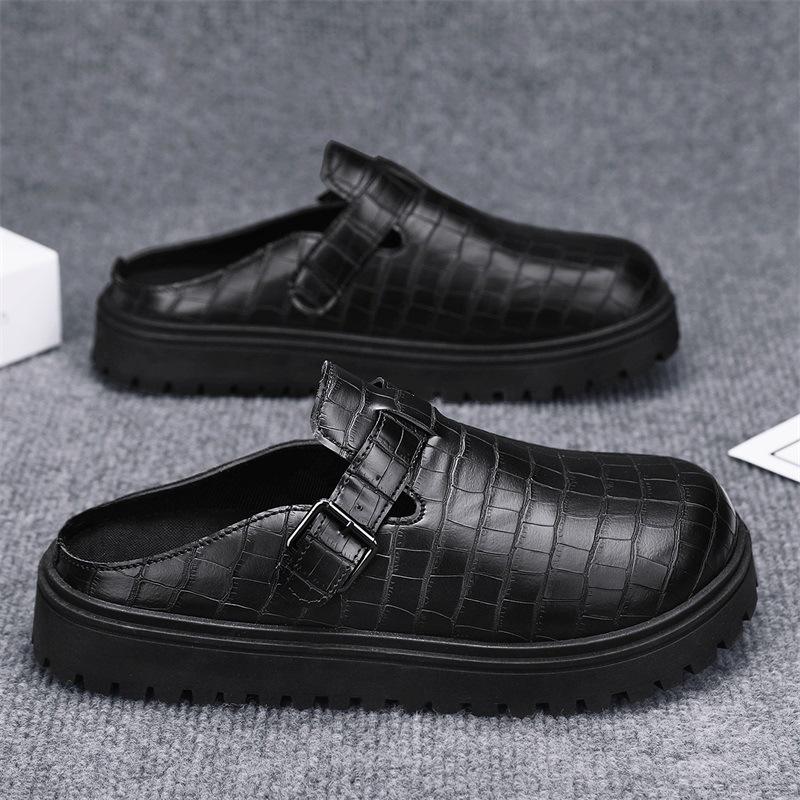 

Мужские повседневные модные туфли-лоферы на одной педали, мужские полушлепанцы с закрытым носком для работы, мужские черные туфли на платформе с увеличением роста, 2025 44