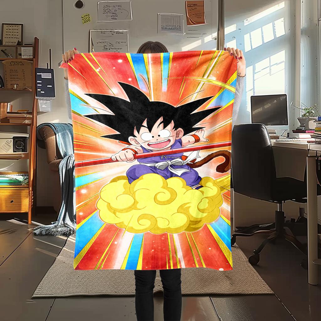 1PC Son Goku Print Flannel Blanket, High quality All Seasons, Home Decor, Warmth and Comfort, Perfect for Christmas Gifts