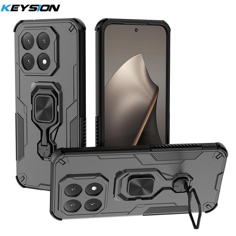 KEYSION Shockproof Armor Case for Xiaomi 15T Pro Silicone+PC Upright Metal Live Ring Stand Phone Cover for Xiaomi 15T 15T Pro 5G