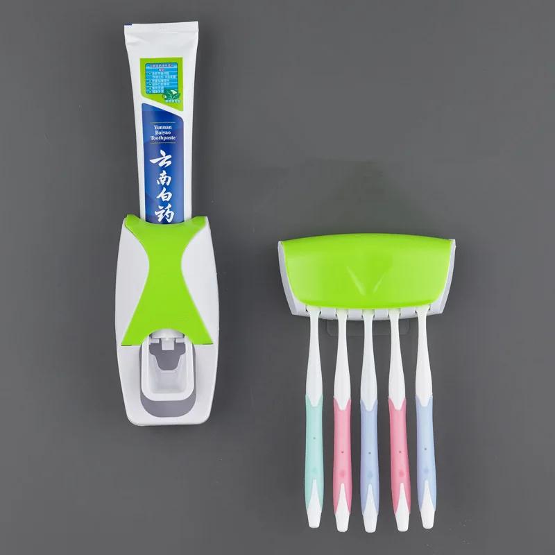 A Wall Mounted Toothbrush Holder with an Automatic Toothpaste Dispenser and a Bathroom Toothpaste Squeezer