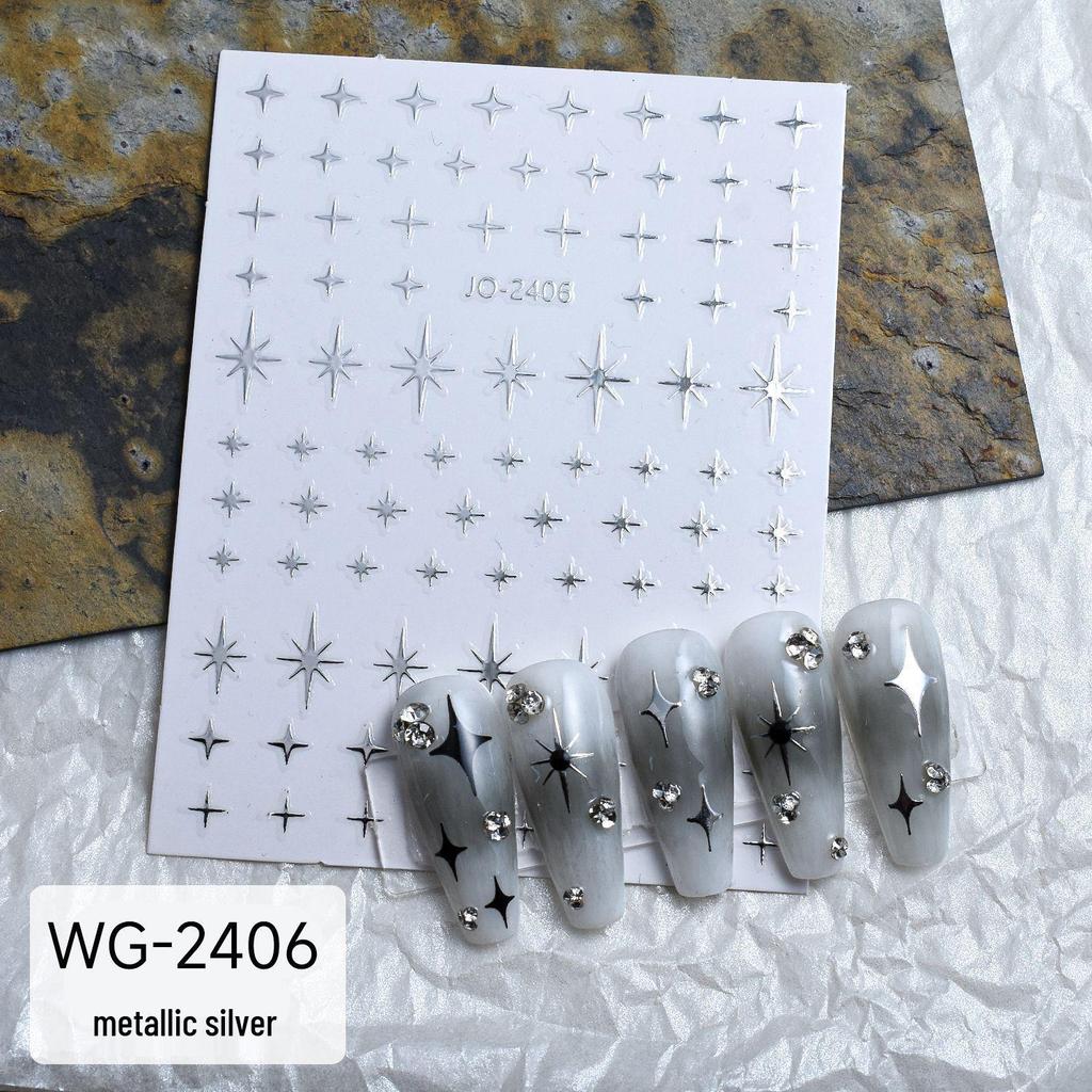 Chrome Hearts Liquid Metal Silver Nail Art Stickers: Heart & Star Designs