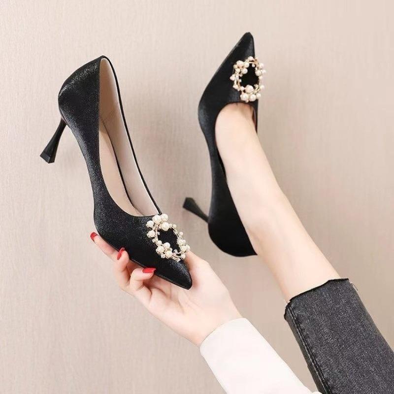 New Woman Pumps On Heeled Diamond High Heels Rhinestone Pointed Toe Pearl with Crystals Shoes for Women Footwear
