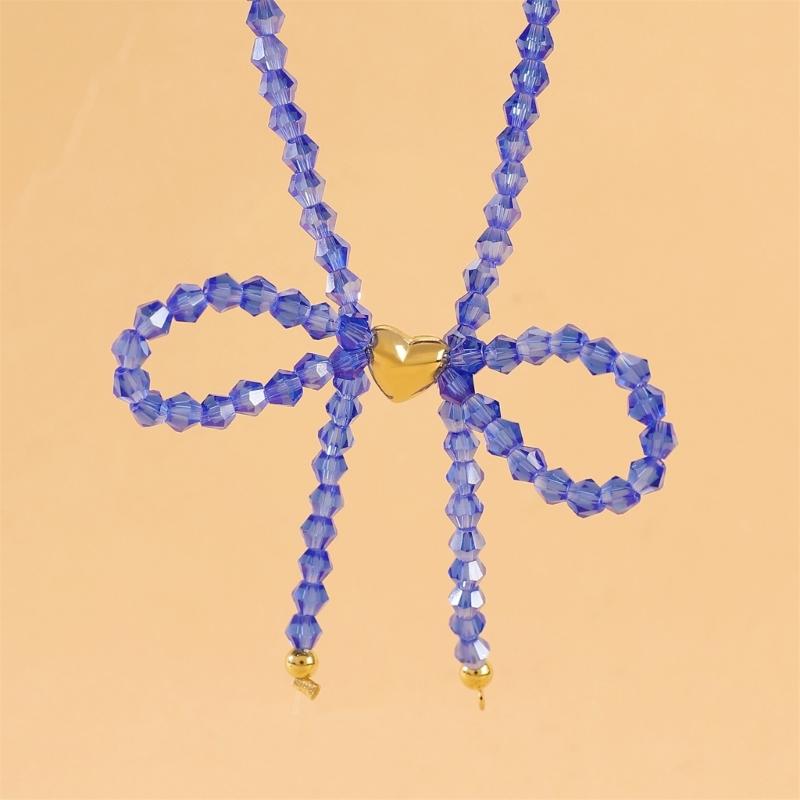 Elegant Designs Crystal Butterfly Bowknot Beaded Necklace Pendant for Fashionable Enthusiasts Daily Use Casual Wear
