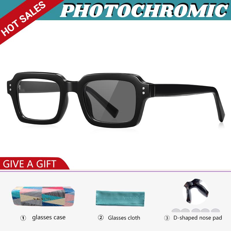 GENEVIEVE Simple Geometric Square Box Photochromic Anti-blue Light Glasses Polarized Sunglasses Can Be Customized Prescription