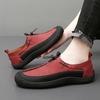Men Handmade Leather Shoes Casual Hiking Shoes Outdoor Walking Driving Shoes Wide Head Over Sized Red Slip On