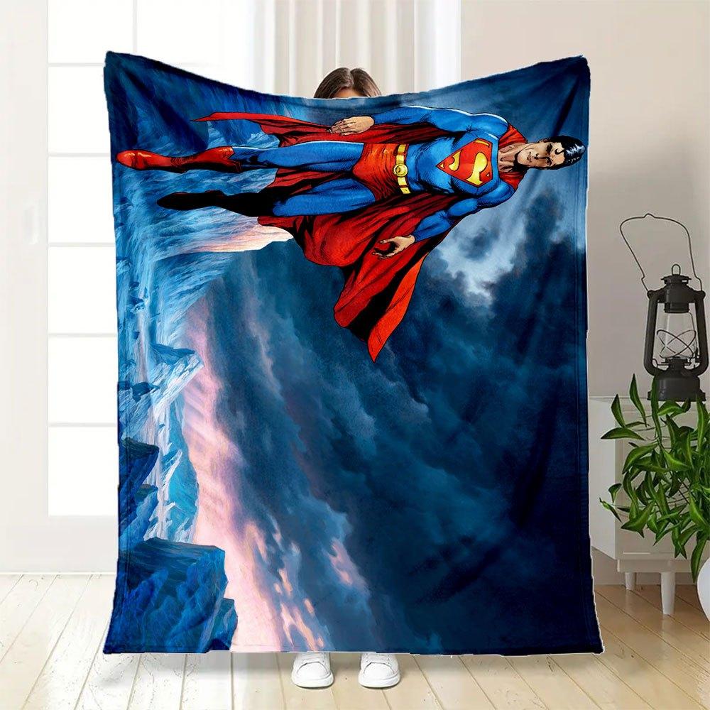 Superman Flying in Stormy Sky PosterBlanket Flannel Throw Blanket for Sofa, Bed, Travel, Camping, Office, Couch, Chair