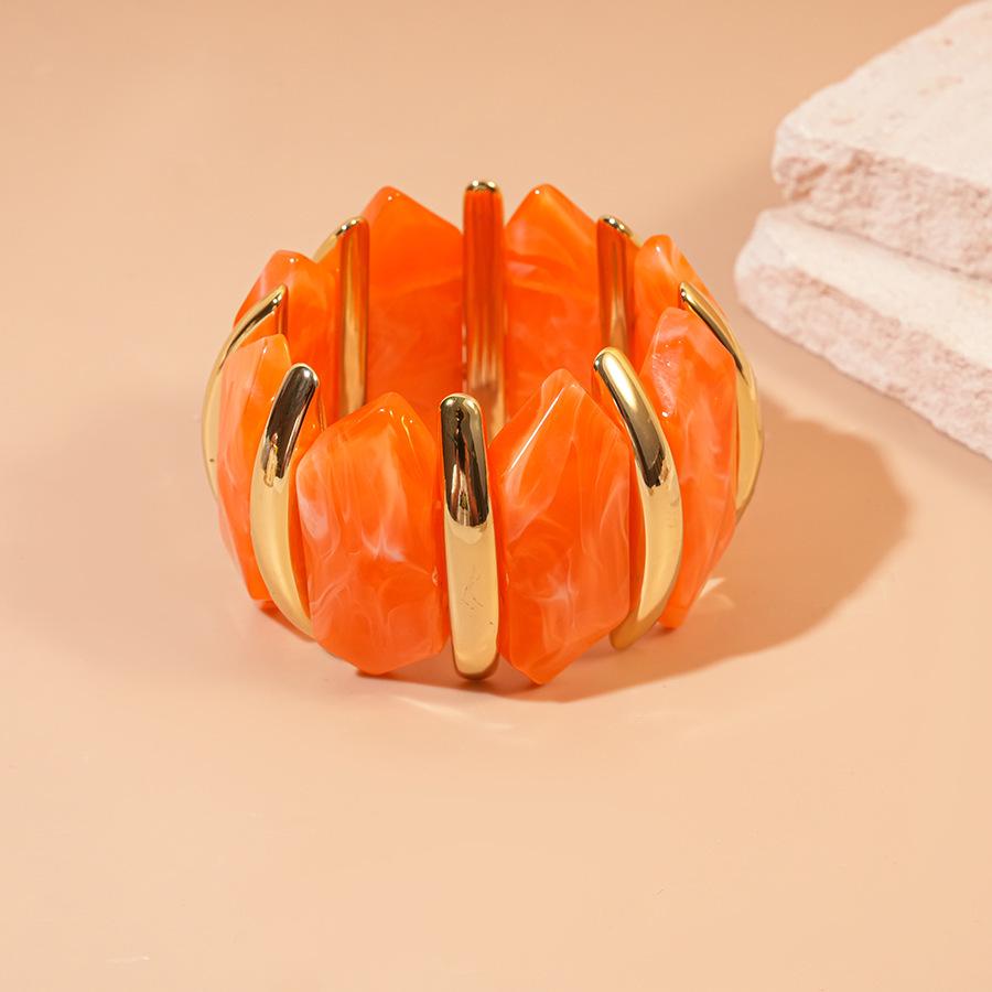 High-End European & Asian Gradient Acrylic Patchwork Bangle - Retro Exaggerated Style Wristband for Women