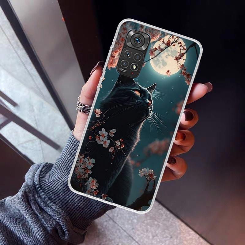 Cartoon Cute Black Cat Phone Case For Xiaomi Redmi Note 15 14 14S 13 12S 12 Pro Plus 11S 11 10S 10 4G Cover 11E 11T 5G Print Fun