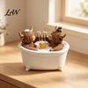Rustic Bathroom Countertop Accessory Highland Cow Figurine, Cows Toasting In Bathtub Resin Statue, Farmhouse Accessories Cute Farm Animal Tabletop