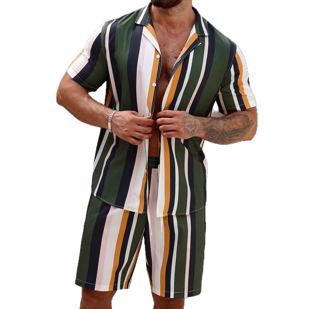 Men's short-sleeved shirt set temu American casual shirt set summer