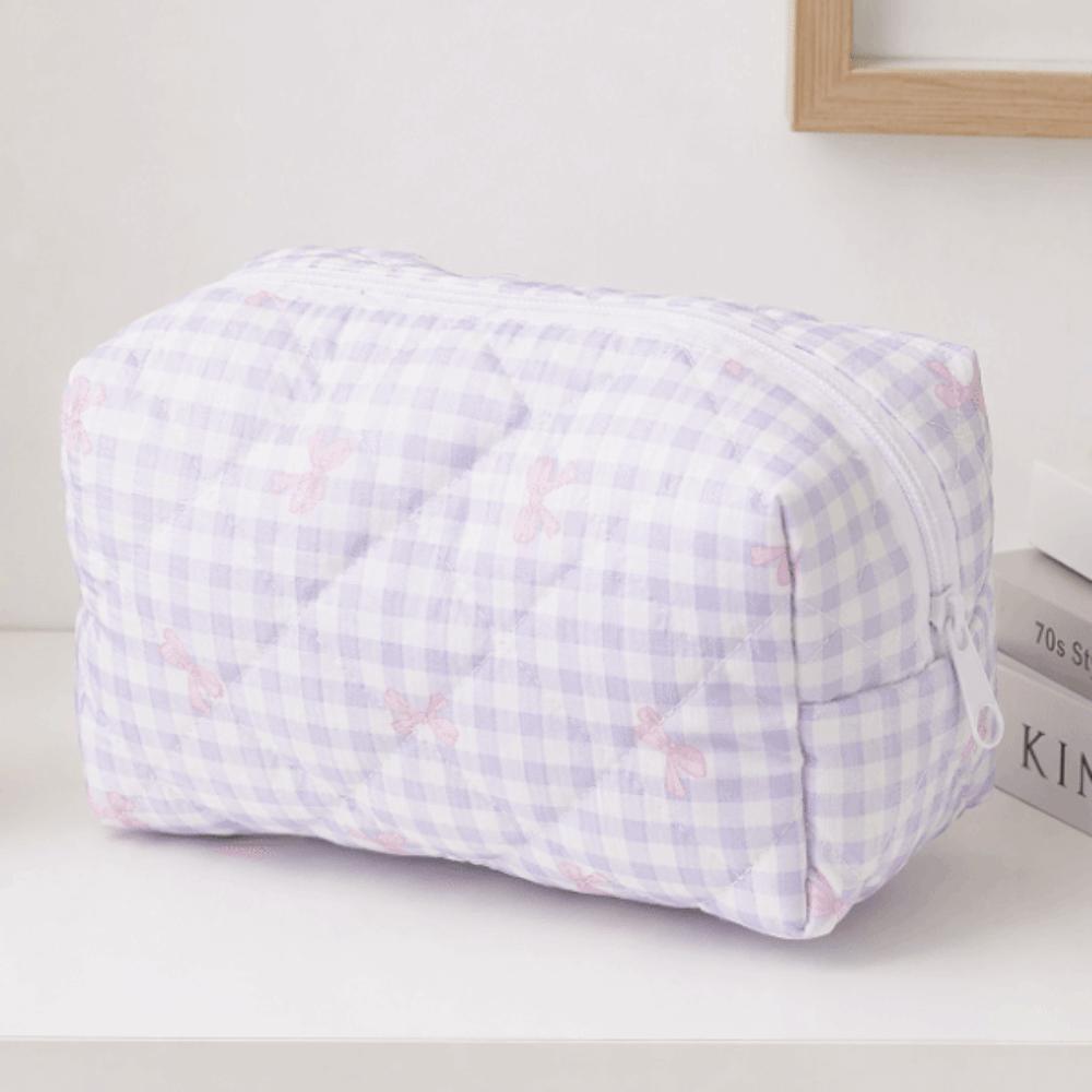Large Capacity Plaid Bow Pattern Stationery Bag Lightweight Coin Purse Makeup Storage Bag Office