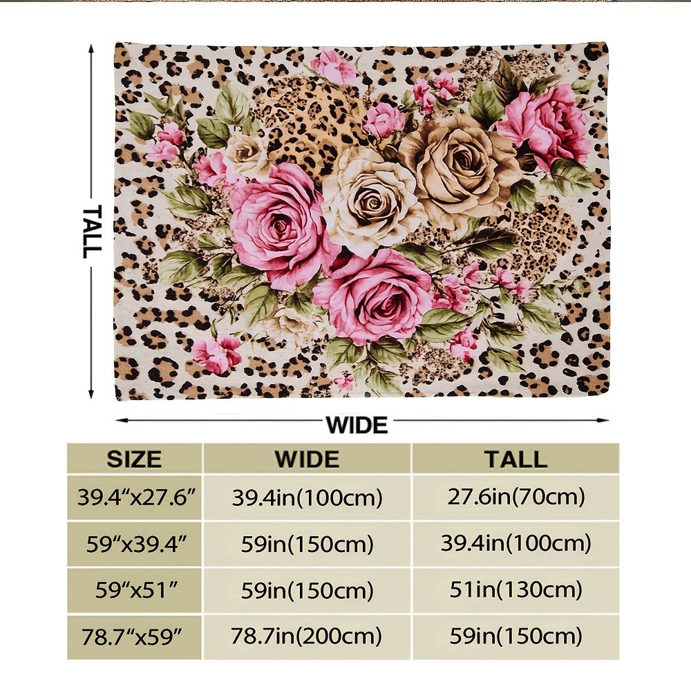 [1pc Wild Roses Leopard Blanket] 1pc Soft Polyester Wild Roses On Leopard Print Flannel Throw Blanket - All-Season Comfort