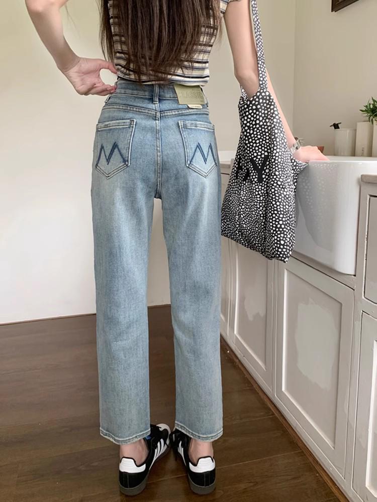 Women's Plus Size Elastic Straight-Leg Jeans for Pear-Shaped Bodies - Autumn Nine-Point Length