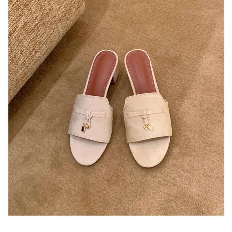 Sheepskin~ Height Increase 6.5cm High-heeled Slippers Women's Summer Wear Old Money Romantic Su Lock Thick-heeled Sandals