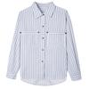 Gestreiftes Shirt für Damen Langarm Frühling und Sommer Neu Doppeltaschen Lockeres Oberteil für Damen Reines Baumwollhemd
