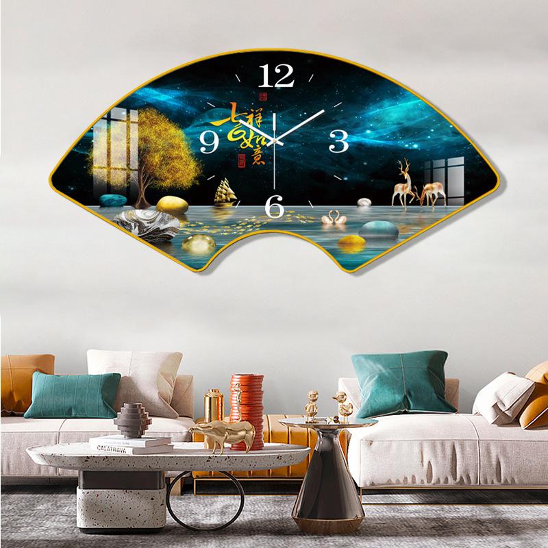 Fan Shape Wall Clock with Calendar Chinese Knot No Punching
