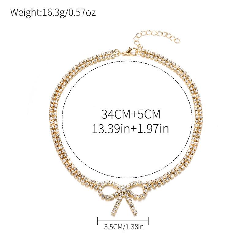 

Новые Аксессуары Мода Многослойное Ожерелье с Бриллиантовым Бантом Женский Сплав Подвеска Бант