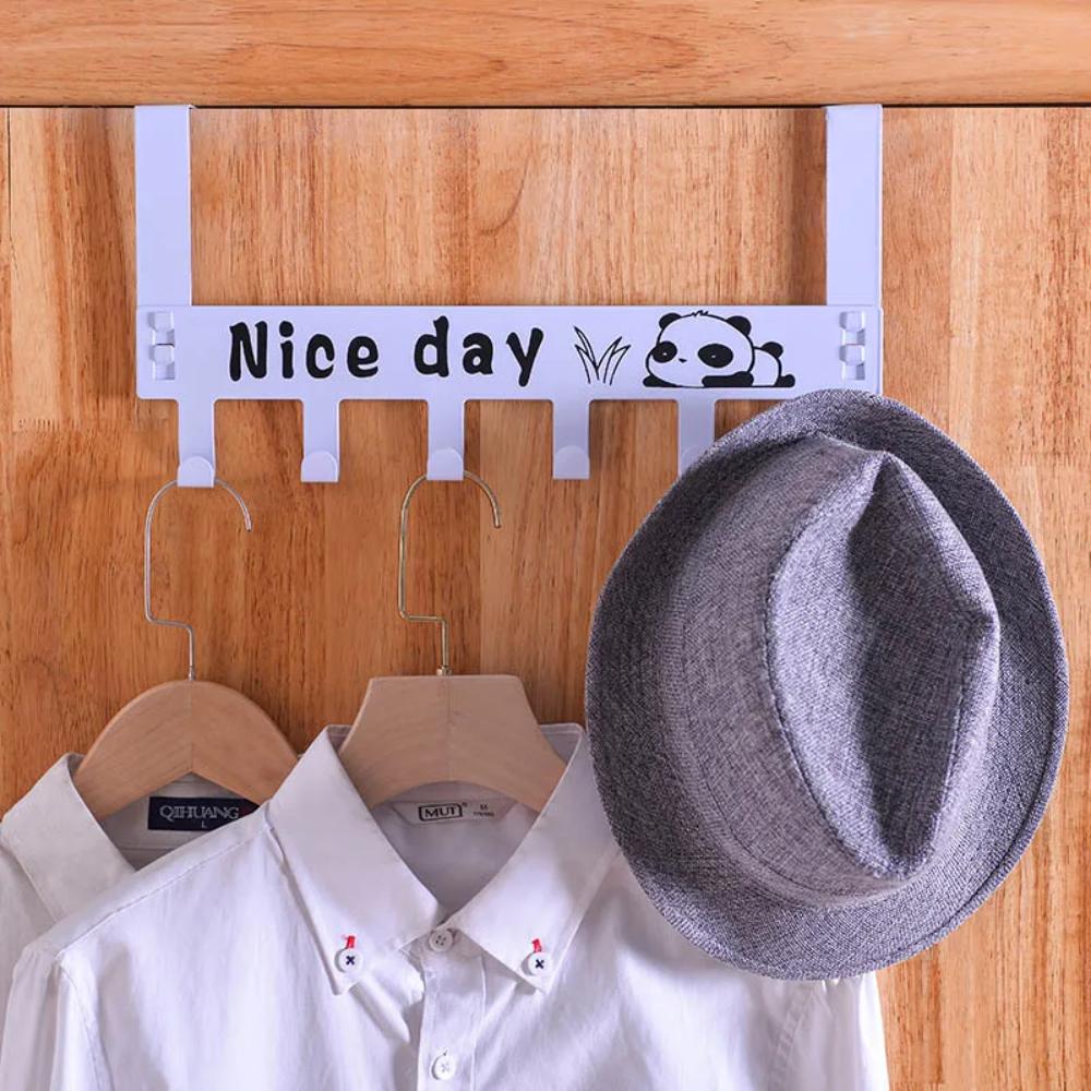 6-cavity Door Back Hanging Clothes Rack Wall-mounted Bear Cat Hooks Modern Simple Style Non-patented Wall Sticker