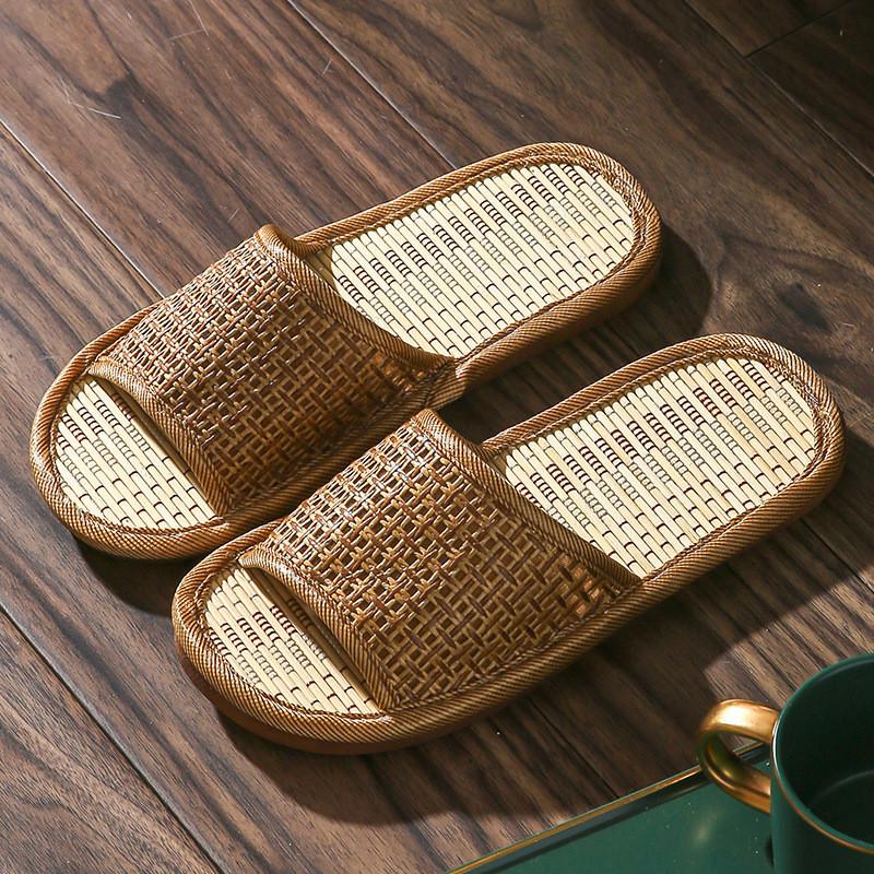 Hausschuhe aus Rattan für Damen, rutschfest, für drinnen, für Paare, Haushalt, ein Mann und eine Frau, Frühlings- und Sommersandalen aus Bambus