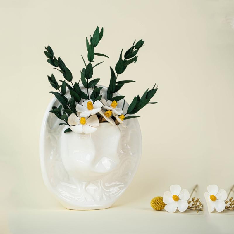 Ceramic Vase Handmade Bottle With Hat Hanging Modern Tabletop Decor for Floral Arrangement Studio