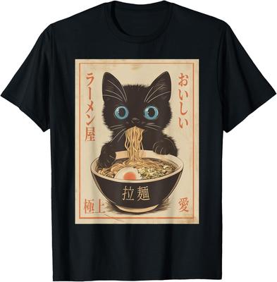 Cat Ramen Funny Japanese Graphic Tee Kawaii Anime Vintage T-Shirt