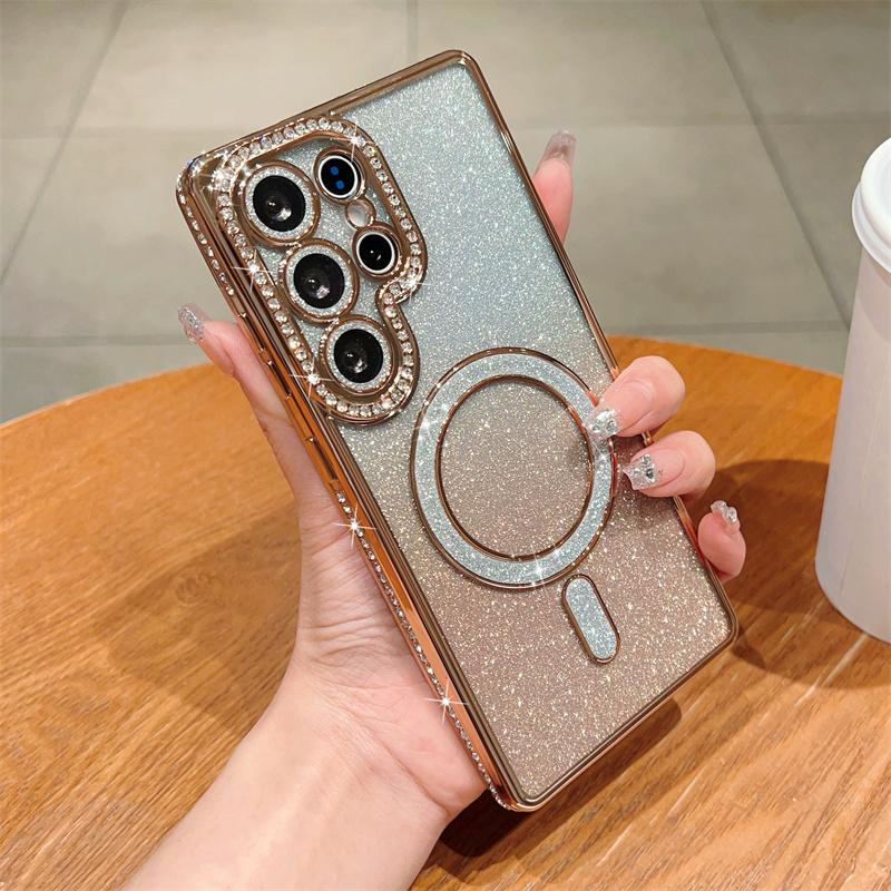 Glitter Magnetic Bling Diamond Cover for Samsung Galaxy S25 Ultra S24 FE A56 A36 A26 A16 A55 A35 A25 A15 A54 Case iPhone 16 15 Plus 14 13 Pro Max Case