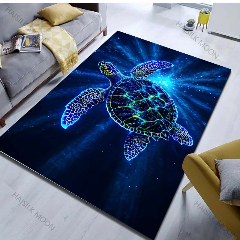 Fantasy Unterwasser Meeresschildkröten Druck Teppich für Schlafzimmer Wohnzimmer Bettseite Sofa Bodenmatte Moderne Heimdeko Bereichsteppich
