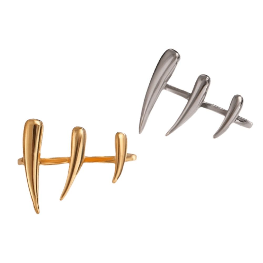 Scharfe Dornen Klauenförmiger Verbundener Ring Glänzendes Finish Unregelmäßige Geometrische Ringe Hip-Hop Stil