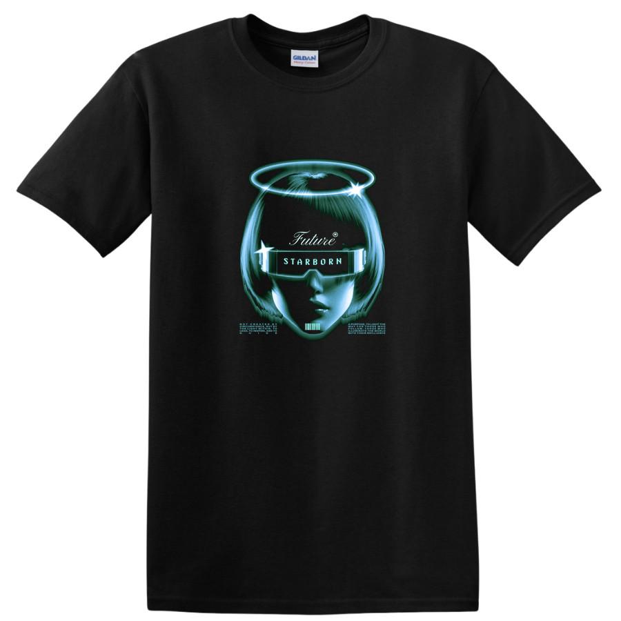 Cyberpunk Angel Graphic T Shirt Retro Halo Tech Design Tee for Fanatics S