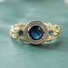 Gorgeous Inlaid White Blue CZ Women's Ring Sparkling Gold Color Hand Carving Leaf Daily Wear Party Jewelry Anniversary Gift