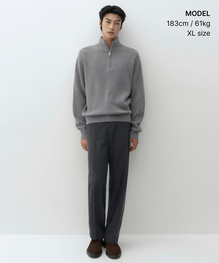 Musinsa Standard [Victoria Wool] Minimal Ribbed Quarter Zip Sweater [Melange Light Grey]