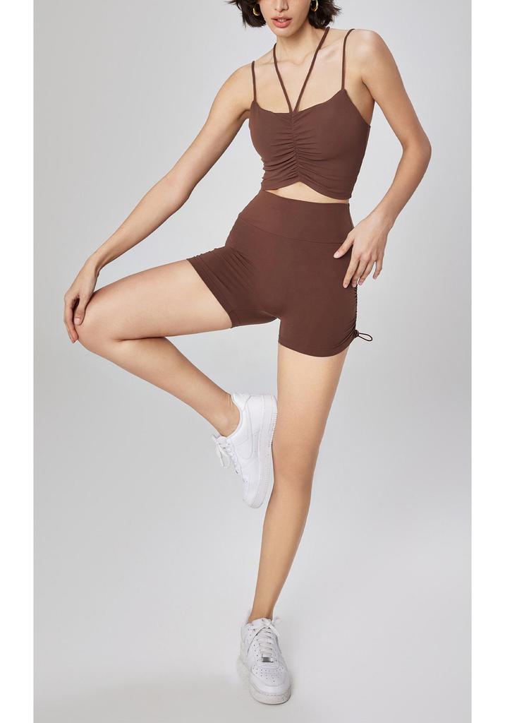 Bare-Feel High-Waisted Yoga Shorts: Butt-Lifting, Peach Drawstring, Three-Quarter Fitness Pants for Women.