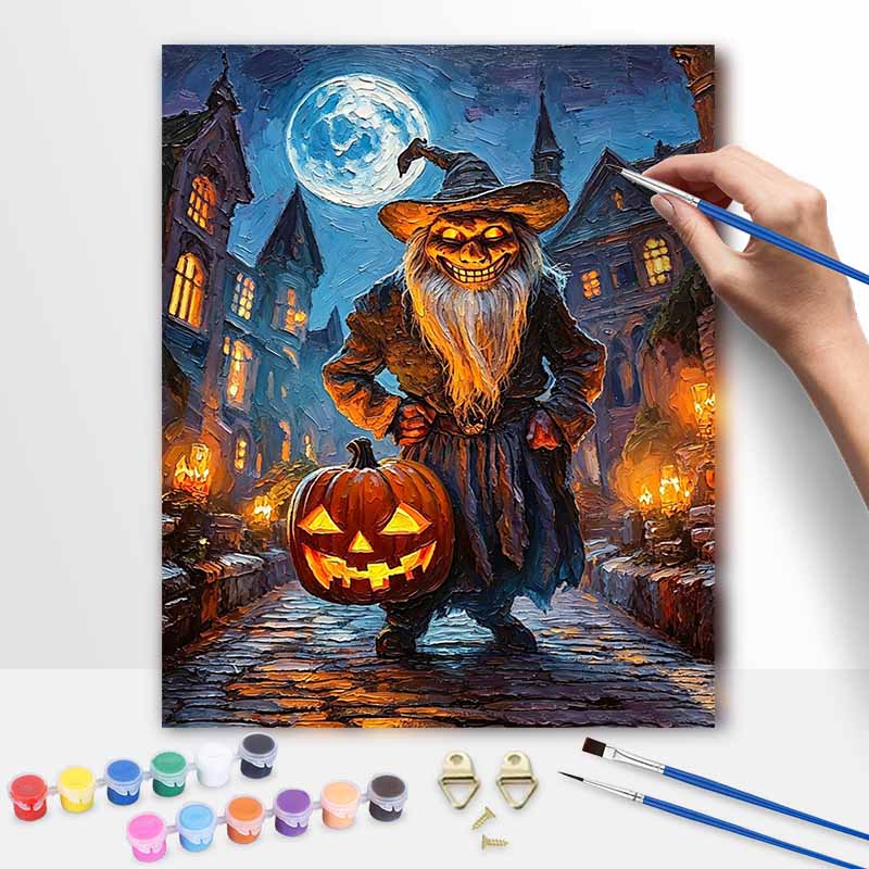 Halloween Oil Painting Digital Painting Witch Pumpkin Moonlit Village Handmade Diy Coloring Painting Home Decoration