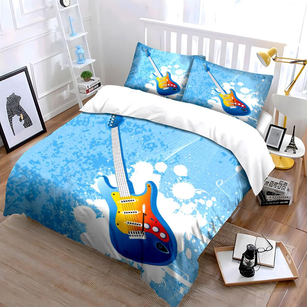 Colorful Guitar Art Decor Set Multiple Sizes Kid'S And Adults' Bedroom Exquisite 3Pc Bedding Set, Gift