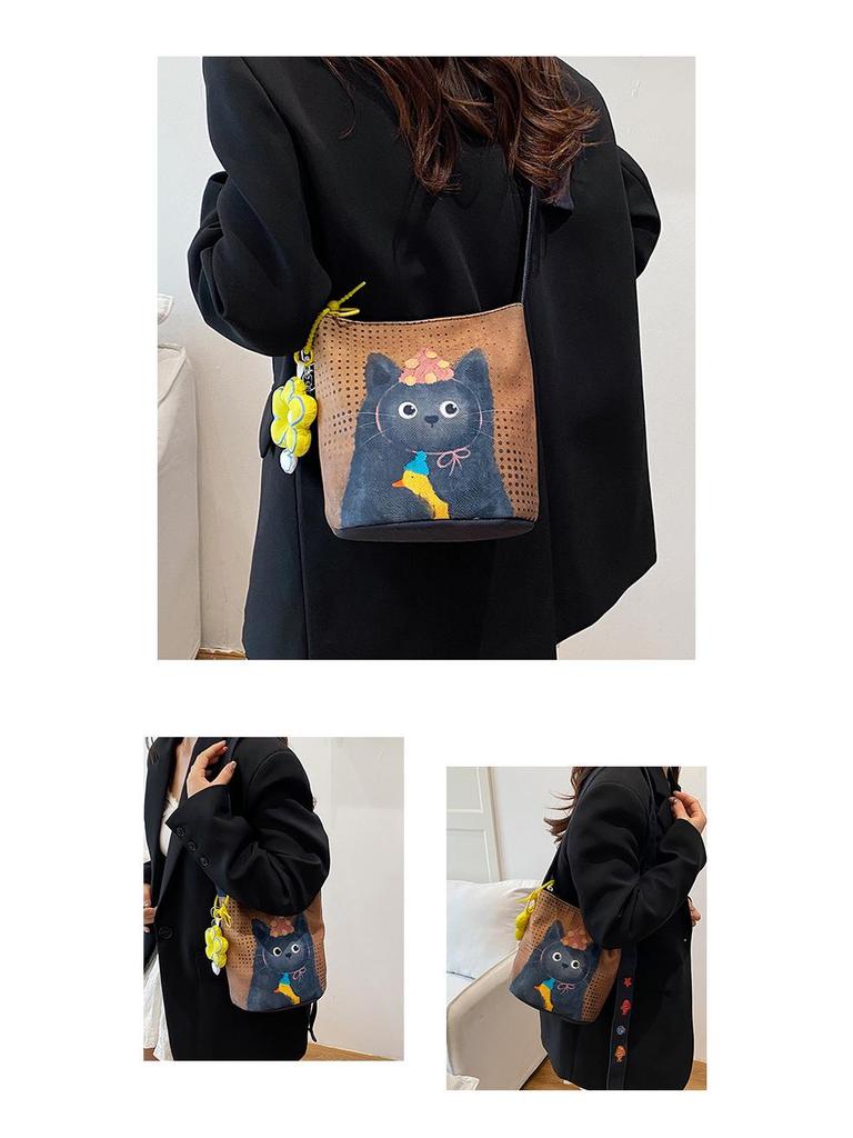 Stylish Kitten Print Underarm Tote: New Cute Cartoon Graffiti Handbag
