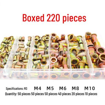 Boxed 220PCS Carbon Steel Rivet Nuts Galvanized Flat Head Vertical Stripe Caps