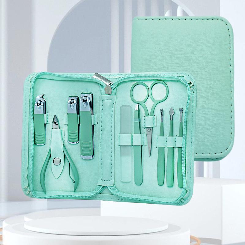 Stainless Steel 9-Piece Manicure & Pedicure Set with Tweezers and Nail Clippers In Black.