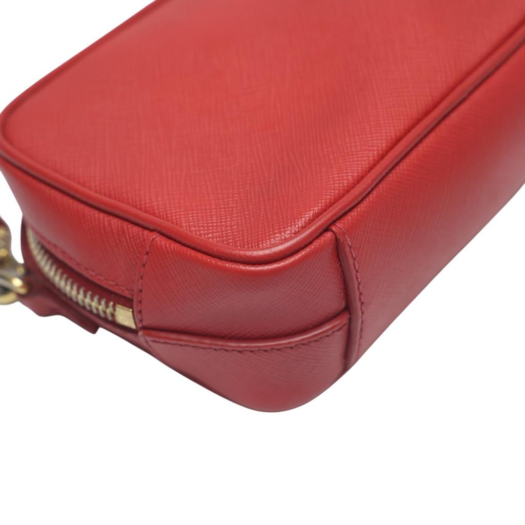 Prada Camera Vitello Phoenix Shoulder Bag Leather Red Women 1N1674 Used