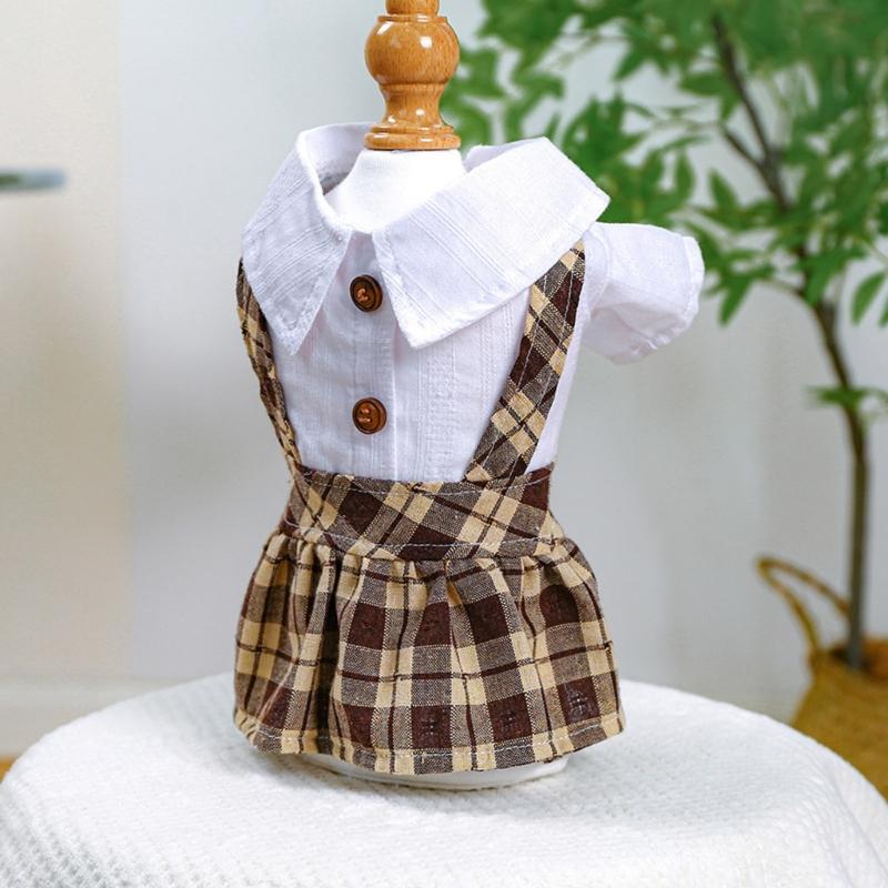 Pet Dog Shirtdress Tartan Dresses for Cat Elegant Dogs Dresses Puppy Clothes Cats Costume Four Season Party Clothing