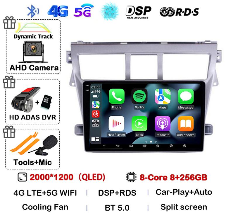 Android 14 Carplay Auto Car Radio For Toyota Vios Yaris 2007 2008 2009 2010 2011 2012 Multimedia Video Player 4G WIFI GPS Stereo