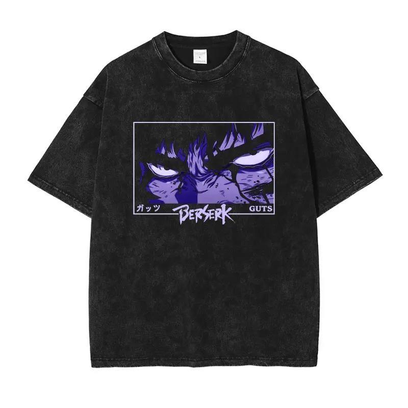 

Японское аниме Берсерк Графическая выстиранная футболка Мужская Манга Хлопковые футболки Повседневная Винтажная Готическая футболка Харадзюку Мужская Уличная футболка 4XL