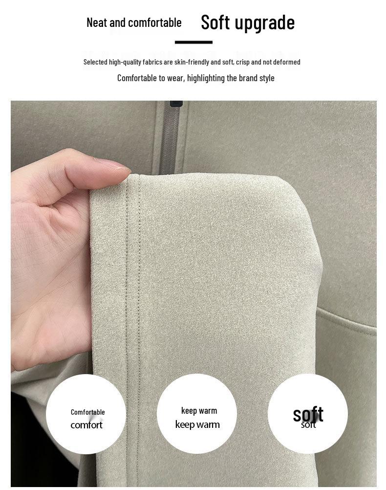 Men's Double-Sided German Fleece Half-Zip Hoodie - Stand Collar, Warm Base Layer for Autumn/Winter, Simple Casual Fashion.