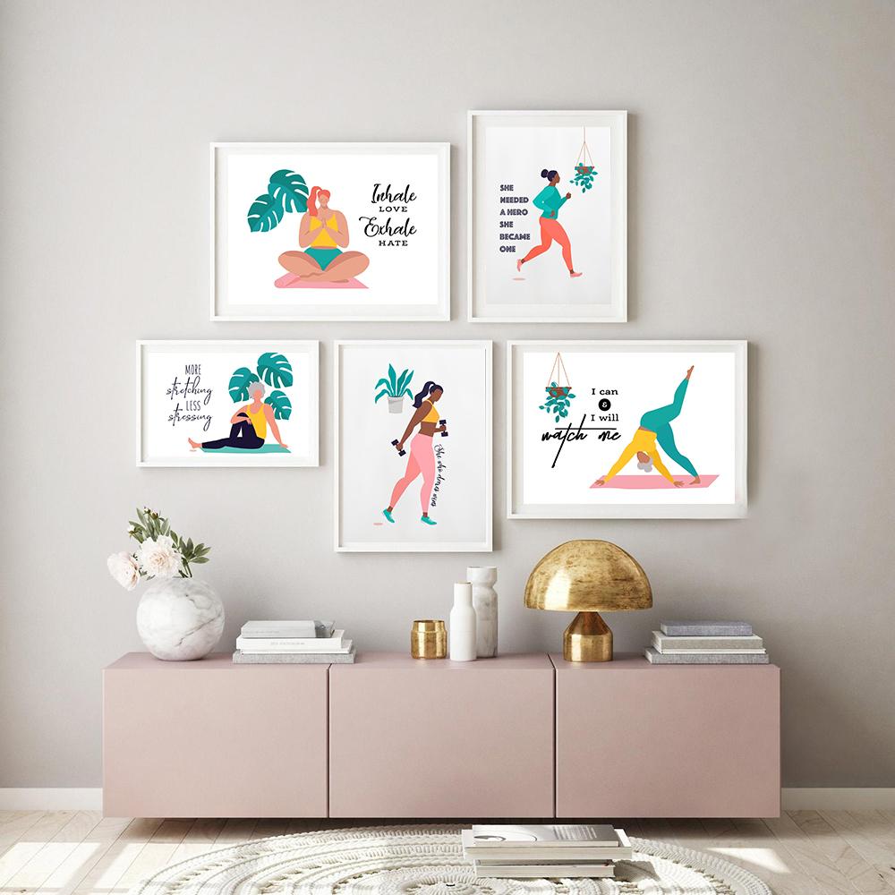 Modern Art Oil Painting Fitness Yoga Canvas Painting Print Women Posters and Prints Gym Room Empowerment Quote Wall Decoration